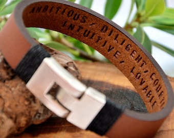 Valentines Day Hidden Message Personalized Bracelet Men Customized Gift Hand Stamped inspirational Quote Bracelet Christmas Gift For Him