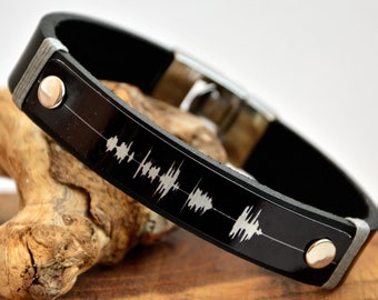 Favorite Song in Sound Waves Bracelet, Christmas Gift For Men, Leather Personalize Special Present Jewelry, Voice Custom Bracelet for Men