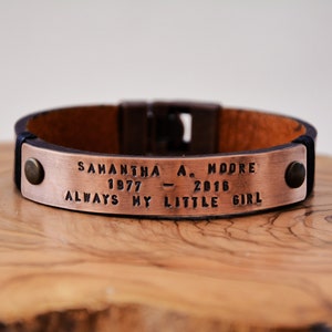 Pulsera conmemorativa de cuero, pulsera de recuerdo personalizada, pérdida de seres queridos, memoria amorosa, regalo personalizado de nombre de fecha