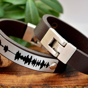 Record Your Own Voice, Personalized Soundwave Bracelet, Your Favorite Song Record, Baby Heart Beat, Leather Bracelet Aluminum Plate Gift