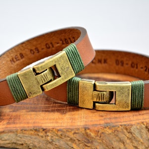 Father's Day Gift, Hidden Message Personalized Leather Men Bracelet, Custom Gift for Him, Inside Message, Natural Leather, Colorful Bracelet