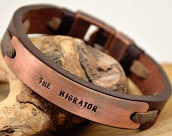 Pulsera de cobre y cuero para hombres para padre esposo hermano hijo, hombres ideas de regalos personalizadas, pulsera de código Morse Joyería para aniversario