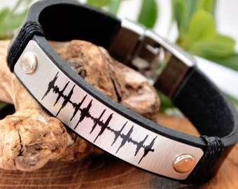 Pulsera de latidos cardíacos de onda de sonido para hombres, ideas de regalo de aniversario, pulsera personalizada para hombres, regalo de patrón ultrasónico de latidos cardíacos reales del corazón del bebé