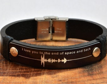 Soundwave Bracelet, Personalized Mens Gift, Custom Leather For Husband, Xmas Gift Voice Recording Pattern For Boyfriend or Best Friend