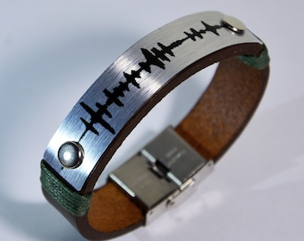 Personalized Soundwave Bracelet for Mother's Day Gift, Custom Gift for Father's Day, Handmade Leather Craft, Sublimation Accessorie Gift