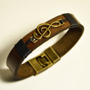 Gepersonaliseerde solsleutel armband muzikant cadeau orkest dirigent muziek lederen componist zanger artiest artiest lederen muziek armband