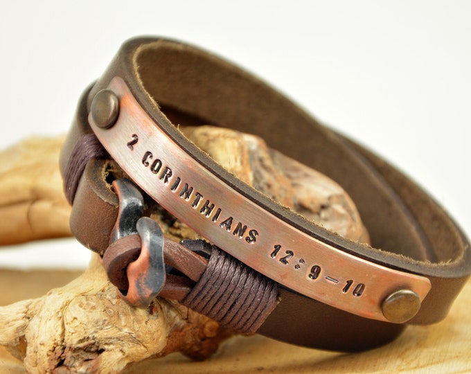 Men's Leather Bracelet Copper Personalize For Men Bracelet Roman Numerals For Husband Gift Wrap Bracelet Men Gift Ideas Custom Men Bracelet