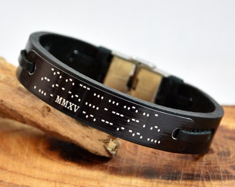 Braccialetto in pelle con codice Morse personalizzato, regalo con messaggio segreto