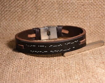 Morse Code Secret Message Bracelet, Mens Leather Gift, Personalized Jewelry, Custom Message Printing, Unique Mens Gift, Hidden Morse Code