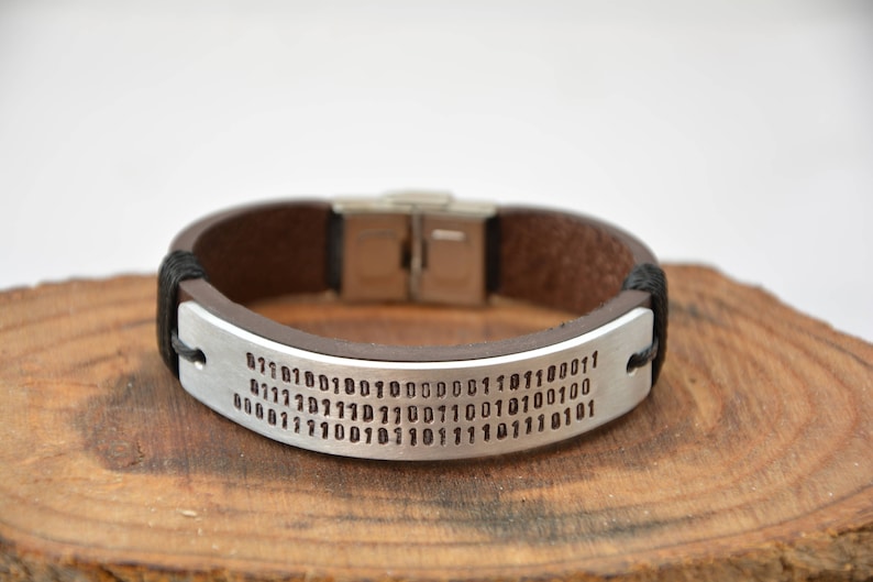 Software Engineer Bracelet Binary Code For Men's Coder Programmer Leather Engraved Personalized Friendship Hidden secret message matrix image 2
