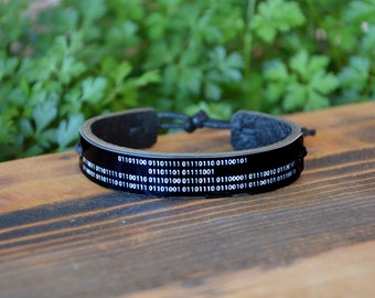 Personalized Binary Code Leather Bracelet - Secret Message, Adjustable, For Men and Women