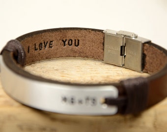 Personalized Leather Bracelet, Custom Engraved Message, Handmade