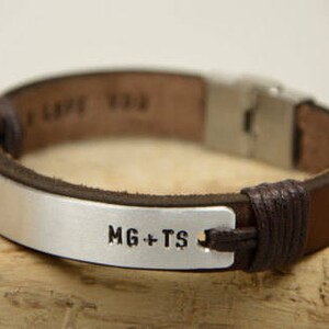 Leather Bracelet Inside and Outside Message Men Personalize Hidden Engrave Gift For Him Custom Men Bracelet Valentine&#39;s Day, Name Initials
