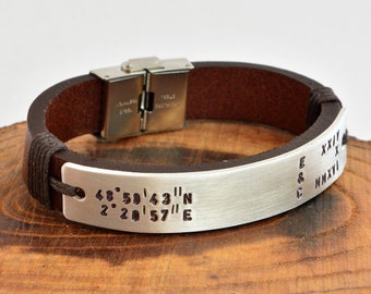 GPS Coordinates Bracelet, Personalized Location, Names, initials, Where it All Begans, First Date Memory, Custom, Travel Bracelet, Couple