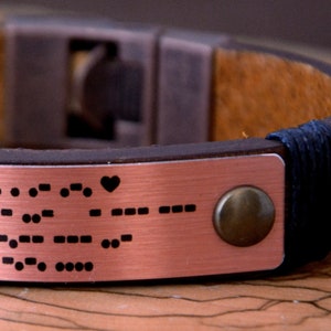 Morse Code Bracelet Custom Gift Personalized Brown Leather Anniversary For Him Mens Dad Friendship Secret Message Personalizable Gifts
