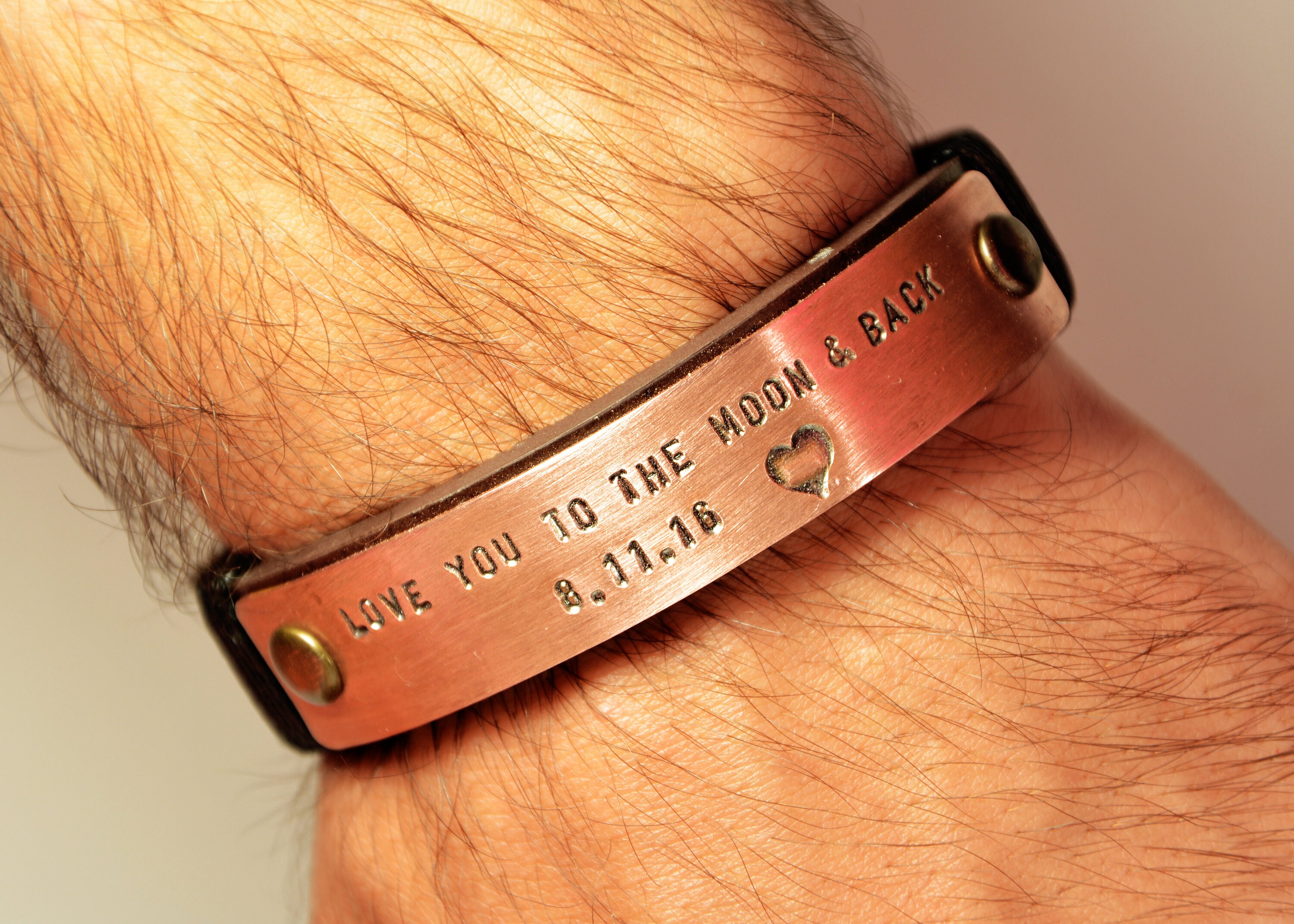 Copper Engraved Men's Bracelet Cuff Leather Bracelet Men Etsy