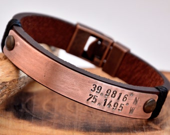 Personalized Coordinate Bracelet, GPS Location, Mens Latitude Longitude Bracelet Compass, Custom Bracelet Where it All Began Long Distance