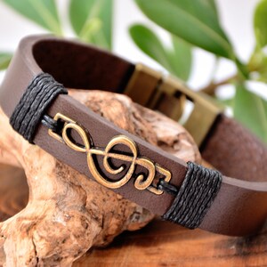 Pulsera para músicos, regalo para hombres o mujeres, pulsera de cuero con clave de sol, regalo de cumpleaños, pulsera para novio, mensaje personalizado en cuero, pulsera personalizada para hombres