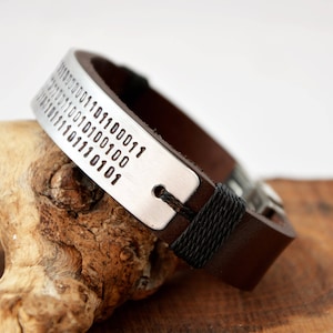 Software Engineer Bracelet Binary Code For Men's Coder Programmer Leather Engraved Personalized Friendship Hidden secret message matrix image 4