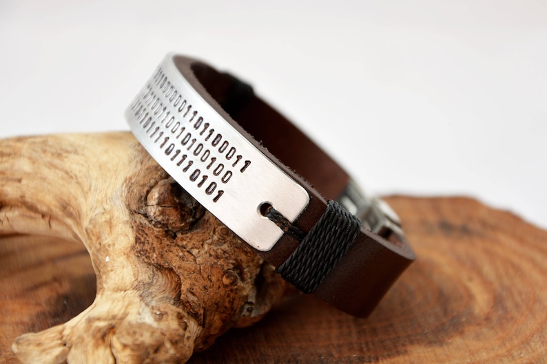 Software Engineer Bracelet Binary Code For Men's Coder Programmer Leather Engraved Personalized Friendship Hidden secret message matrix image 4