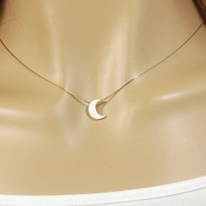 Half Moon Necklace. Lab-Created Opal Crescent Moon Pendant Necklace. Opal Moon Charm Gold Plated 925 Sterling Silver Chain