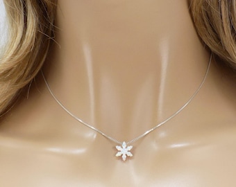 Snowflake Opal Necklace, Fire Opal Snowflake Necklace, White Opal Snowflake Sterling Silver Chain,  Dainty Snowflake - Gift Box Included