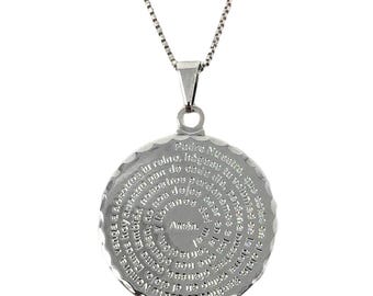 Our Father Necklace Engraved Medallion Pendant on Sterling Silver Chain, Christian Jewelry, Faith Lord’s Prayer Necklace. A gift for her.
