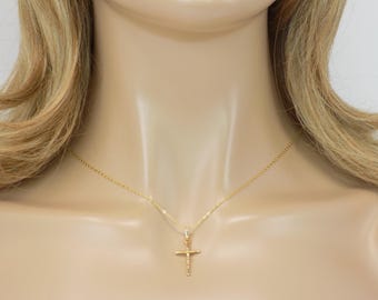 Cross Necklace, Minimalist Christian Jewelry, Catholic Gifts for Women, Crucifix Protection Necklace, Cross Charm Pendant, Religious Gift