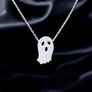 Ghost Necklace, Phantom Opal Charm Sterling Silver Necklace, Boo Pendant Ghost Necklace, Halloween Necklace, Halloween Gift