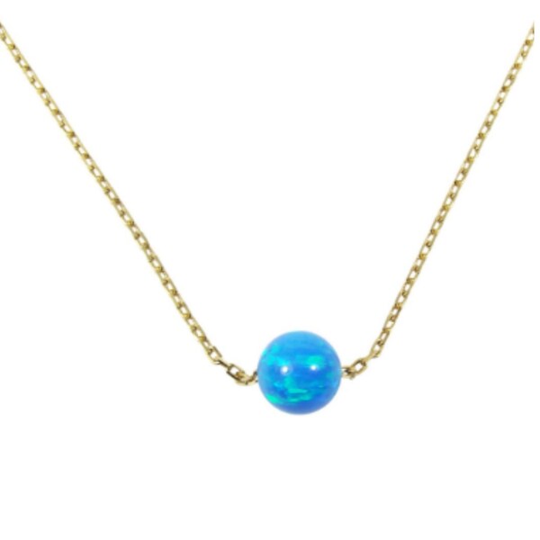 Opal Round Bead Ball Necklace/Dot Necklace/Bridesmaid Necklace Gold Plated 925 Sterling Silver Chain Link Pendant, Fashion Jewelry