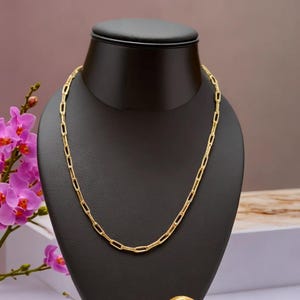 Paper Clip Style Chain Necklace, 18K Gold Plated Clip Chain Choker, Layering Rectangular Link Chain, Elongated Rectangle Chain Necklace
