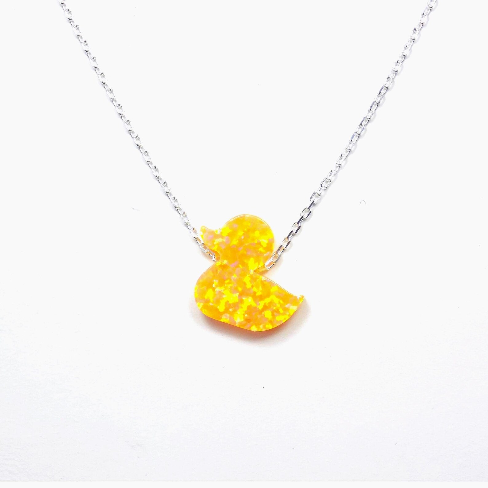 Duck Necklace, Yellow Opal Lab Created Duck Shape Pendant 935 Sterling ...