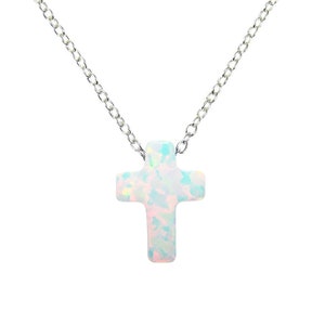 Opal Cross Necklace – Lab-Created Opal Cross Pendant on 925 Sterling Silver Chain, Christian Gift for Her, Faith Jewelry