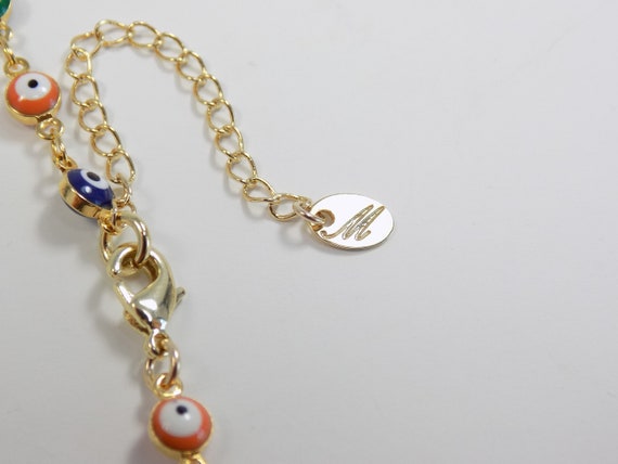 Evil Eye Bracelet. Multi-Color Tiny Evil Eye Charm Gold Plated Chain Bracelet, Evil Eye Anklet