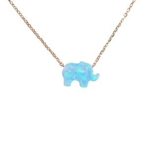 Light blue Opal Elephant Pendant Charm Necklace Rose Gold Sterling Silver Chain. Authentic Lab Created Opal Charm. Gift Box Included.