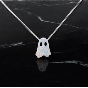 Ghost Necklace, White Opal Ghost Necklace, Halloween Theme Necklace, Phantom Opal Necklace, Spooky Ghost Necklace, Gift Box Included