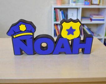 Personalized Police Name Sign • Custom 3D Printed Kids Room Decor • Police Car Theme Wall Nameplate • Birthday Party Decoration
