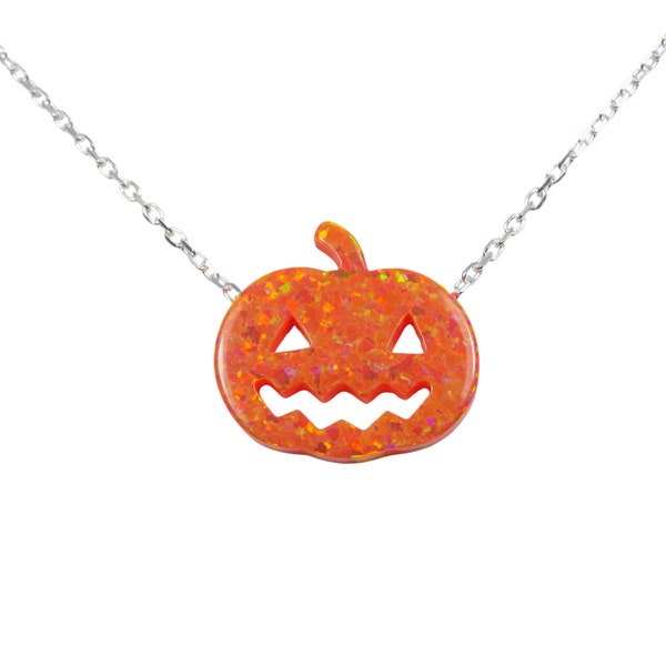 Pumpkin Necklace, Opal Pumpkin Necklace, Jack-O-Lantern Opal Charm Necklace, Opal Spooky Pendant, Halloween Jewelry Gift