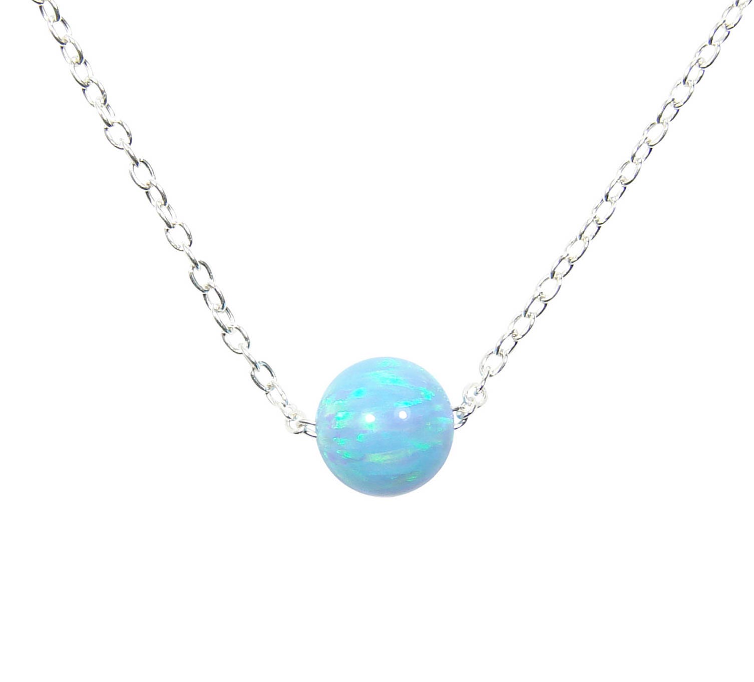 Ball Necklace. One Bead Pendant Necklace Lab Created Opal Little Dot.…