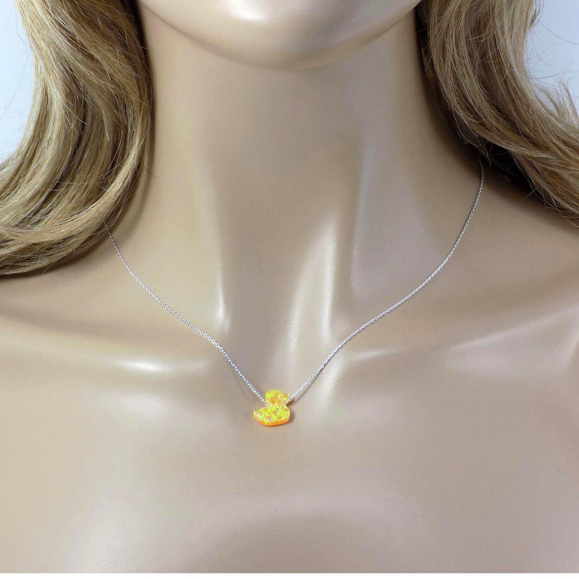 Duck Necklace, Yellow Opal Lab Created Duck Shape Pendant 935 Sterling ...