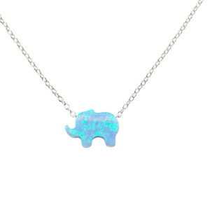 Elephant Necklace. Lab Created Opal Elephant Shape 925 Sterling Silver Chain Link Necklace. Martinuzzi Accessories.