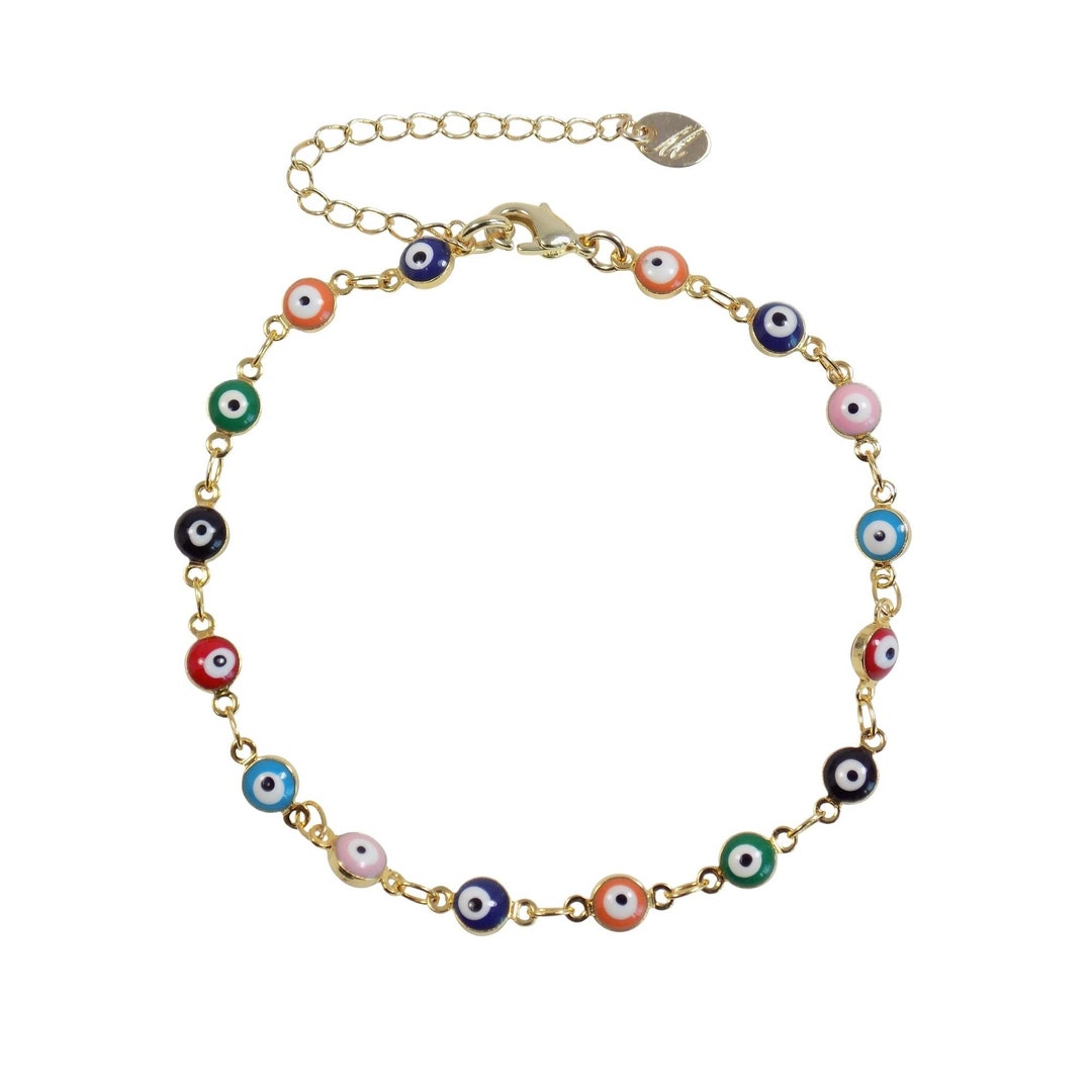 Evil Eye Bracelet Multi color Evil Eye Bracelet Gold Plated Turkish Eye Anklet Multicolor Evil Eye Anklet Gift for Her Etsy
