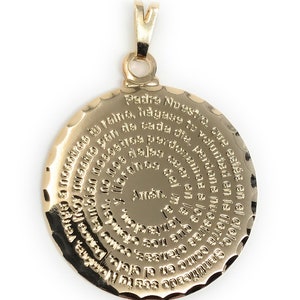 Our Father Prayer Necklace Christian Lord's Prayer Engraved Gold Layered Medallion 925 Sterling Silver Box Chain Necklace. Our Father Prayer Disc Necklace. Martinuzzi Accessories.