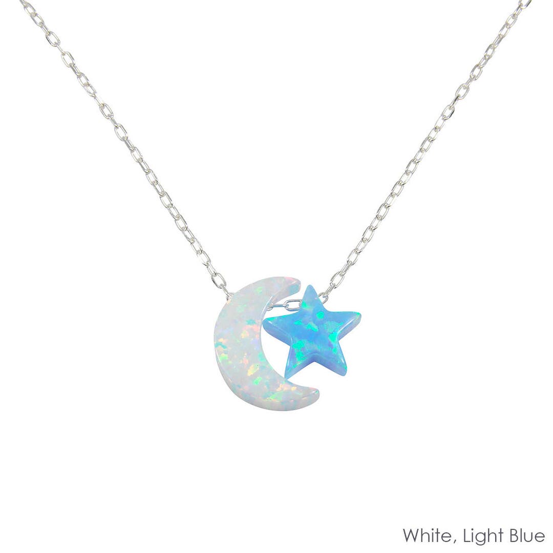 Moon and Star Necklace With Opal Pendant Charm. for Women. I Love You ...