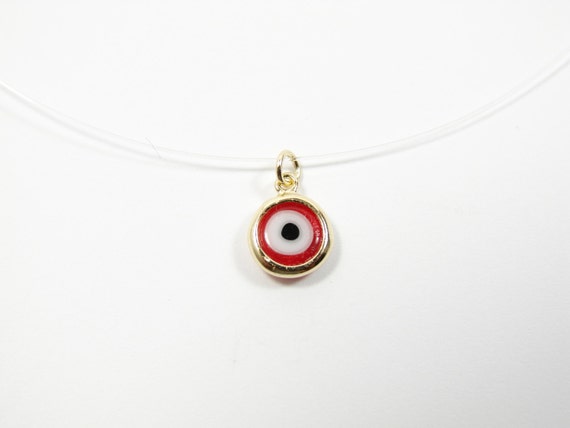 Evil Eye Pendant Floating Illusion Necklace, Red, Blue Evil Eye