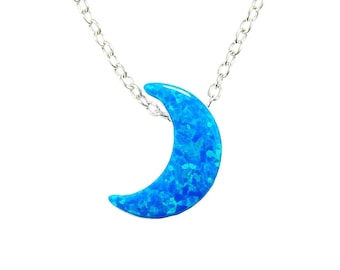 Moon Necklace, Opal Moon Pendant Necklace, Fire Opal Moon Pendant Necklace 925 Sterling Silver Chain Gift Box Included