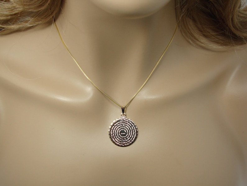 Our Father Prayer Necklace Christian Lord's Prayer Engraved Gold Layered Medallion 925 Sterling Silver Box Chain Necklace. Our Father Prayer Disc Necklace. Martinuzzi Accessories.