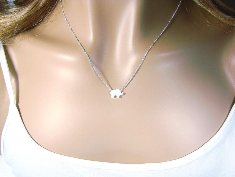Elephant Necklace. Lab Created Opal Elephant Shape 925 Sterling Silver Chain Link Necklace. Martinuzzi Accessories.