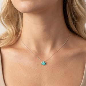 Marijuana Leaf Opal Pendant 925 Sterling Silver Chain Necklace. Tiny Green Opal Cannabis Leaf Necklace, Minimalist Jewelry
