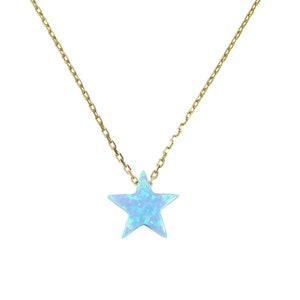 Opal Star Necklace Tiny Synthetic Opal Pendant on 925 Sterling Silver Chain, Minimalist Celestial Jewelry, Dainty Star Necklace Gift for Her